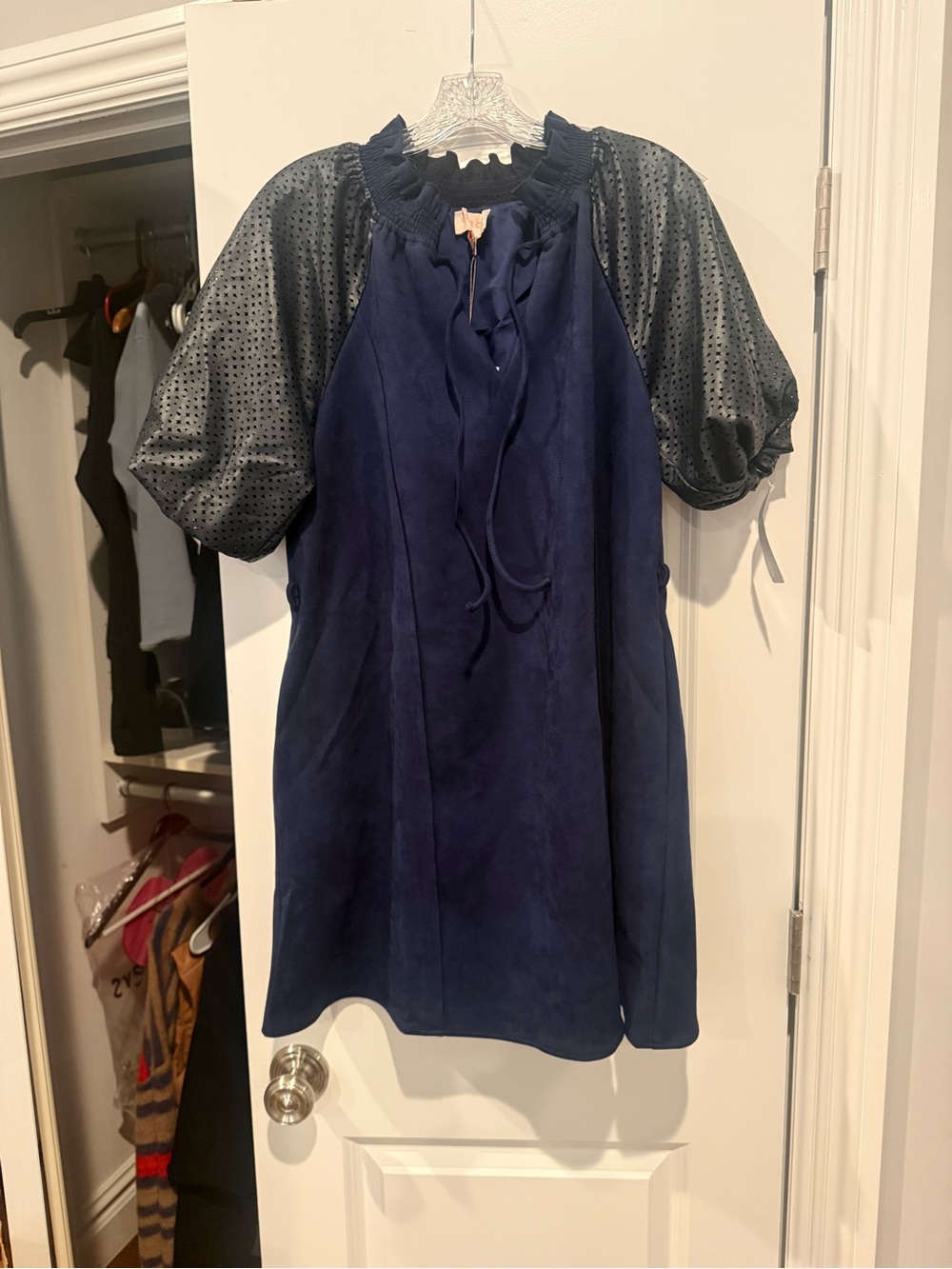 Navy Puff Sleeve Women's Top
